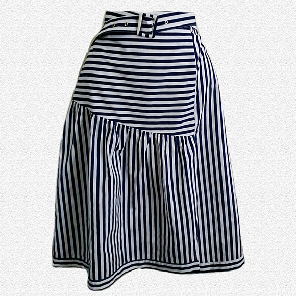 NWOT Hammock & Vine Size 16 Blue White Stripes Midi Skirt with Matching Belt - Picture 2 of 15